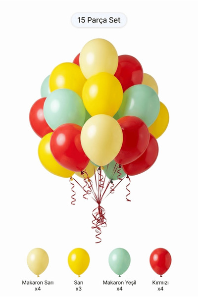 BALOMİS Karnaval Temalı Balon Seti Makaron Sarı Kırmızı 15 Adet Çocuk Doğum G...