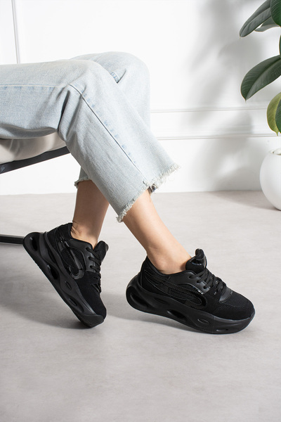 pasyone Μαύρα γυναικεία αθλητικά παπούτσια casual υψηλής αισθητικής