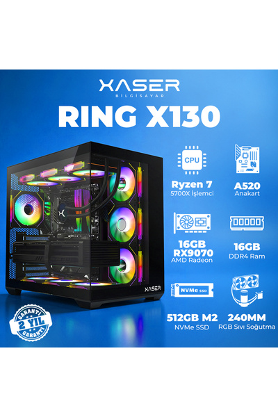 XASER Ring X130 Ryzen 7 5700X 16GB Ram 512GB M.2 NVMe SSD 16GB RX9070 Masaüst...