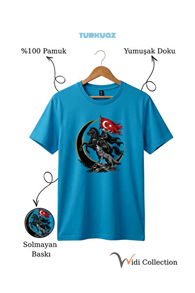WİDİ 100% Cotton Regular Fit Unisex T-Shirt with Turkish Flag, Horse Warrior,...