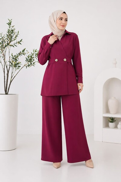 MODA ADEN Women&Kids DABIL KUMAŞ BELİ KUŞAKLI İKİLİ TAKIM