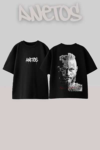 Anetos Μπλουζάκι Ragnar Lothbrok 6 με στάμπα στην πλάτη, βαμβακερό μαύρο over...