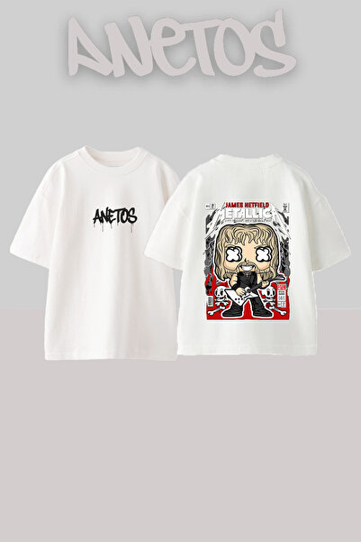 Anetos Μπλουζάκι James Hetfield με στάμπα στην πλάτη, βαμβακερό, λευκό, overs...