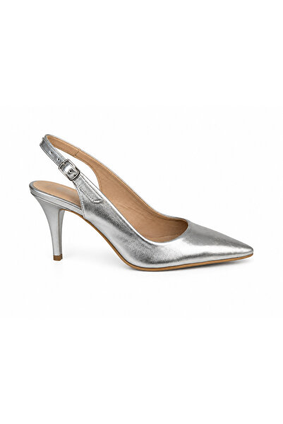Elegan Küçük&büyük Numara Gümüş Lame Deri Topuklu Şık Arkası Açık Stiletto