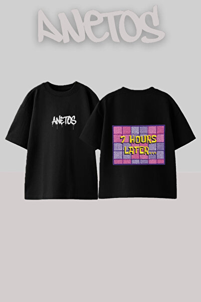 Anetos Μπλουζάκι από βαμβάκι με στάμπα στην πλάτη, σε μαύρο χρώμα και oversiz...