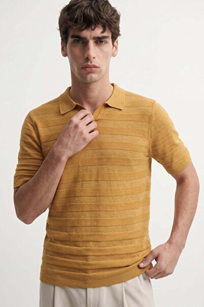 Antioch Hardal Şeritli Polo Yaka Desenli Triko T-Shirt