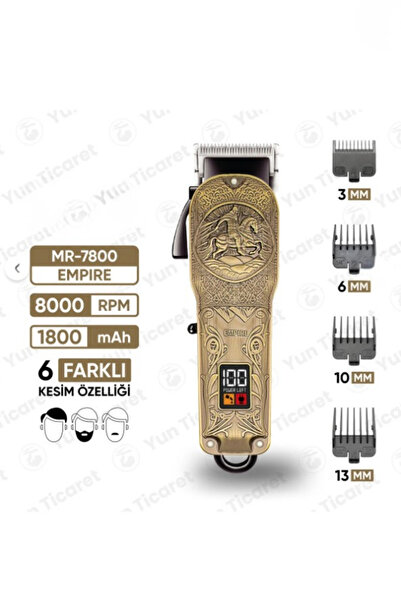 JASPER JPR-7800 Empire Şarj Göstergeli 6 Kademeli 8000 RPM 1800 mAh Saç Sakal...