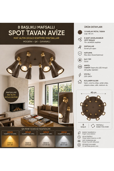 demet habek mylights Modern Endüstriyel Retro 8’li Mafsallı Led Spot Tavan Av...