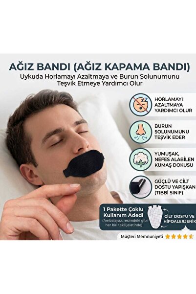 LOVYCO 10 Ade Siyah Ağız Bandı - Horlama Önleyici Uyku Bandı - Burun Solunumu...