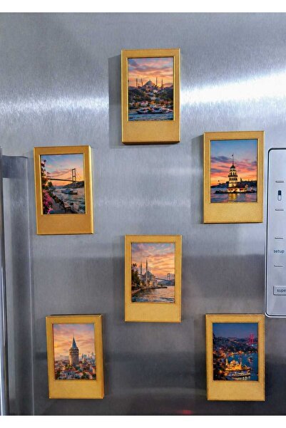 POLYFEZ Buzdolabı Magnet Fotoğraf Çerçevesi 6 Adet (İntax Mini Uyumlu)-Gold