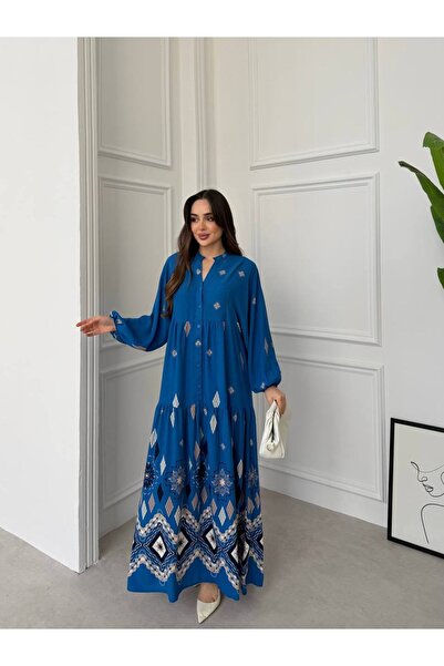 Lavanta Tekstil فستان بوهيمي ألاكاتي بأزرار ونقوش