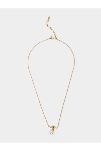 Styli Gold Knot and Pearl Pendant Necklace