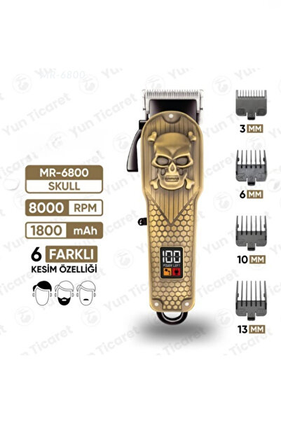 JASPER JPR-6800 Skull Şarj Göstergeli 6 Kademeli 8000 RPM 1800 mAh Saç Sakal ...