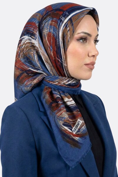 hadiora Women's Blue Abstract Patterned Flared Scarf