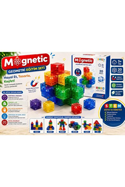 scntoys Manyetik Yapı Blokları– Çocuklar İçin Renkli 20 Parça Küp Şeklinde Ma...