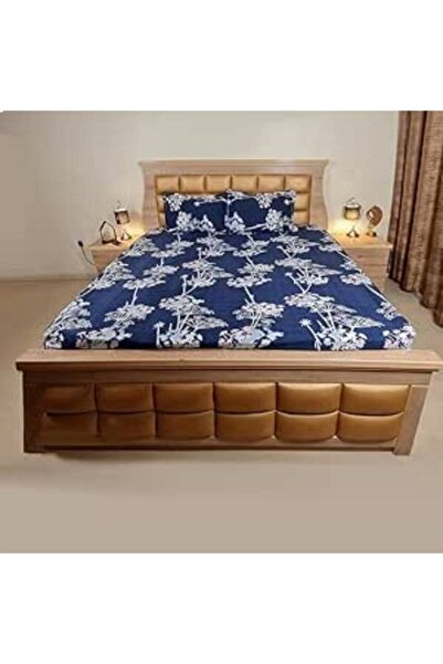 Yellow Drapes King Size Blue Color Bedsheet 108x108 Inches - 100% Cotton 800 ...