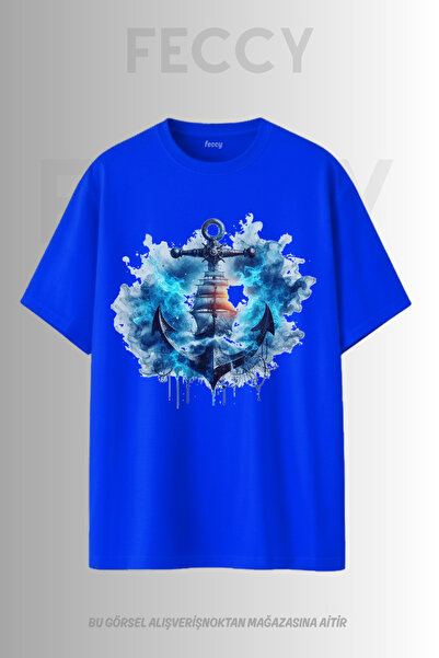 FECCY Premium Sea Printed Hunter Theme Unisex Oversize Γυναικείο T-Shirt Ανδρ...