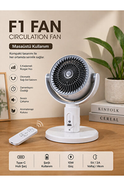FaroxTech F1 Fan Şarjlı Vantilatör 3’ü 1 Arada Ayaklı Masaüstü Uzaktan Kumand...