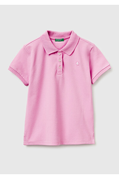 United Colors of Benetton Kız Çocuk Pembe Logolu Pike Polo T-Shirt