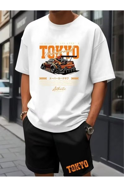 puolikuu Unisex Oversize Shorts Set Mixed Printed T-Shirt - Shorts Special Se...