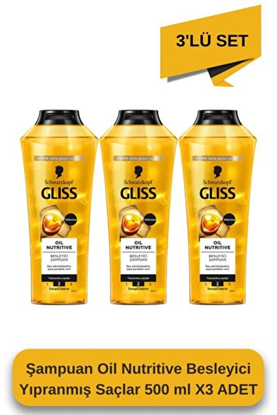 Gliss Şampuan Oil Nutritive Besleyici Yıpranmış Saçlar 500 ml X3 ADET