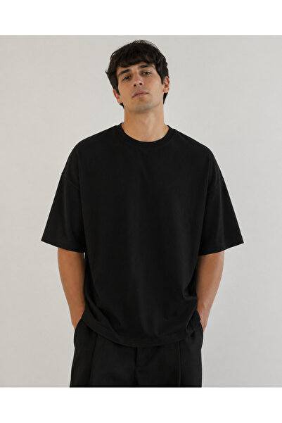 Unisex %100 Pamuk Oversize Siya Tişört
