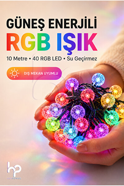 HOT POWER Solar Güneş Enerjili RGB Led Işık 10 Metre 40 Led Su Geçirmez Bahçe...