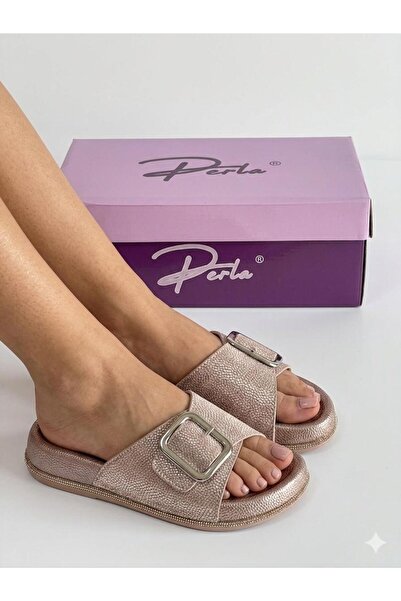 Perla Ayder Rose Silvery Single Buckle Orthopedic Daily Slippers
