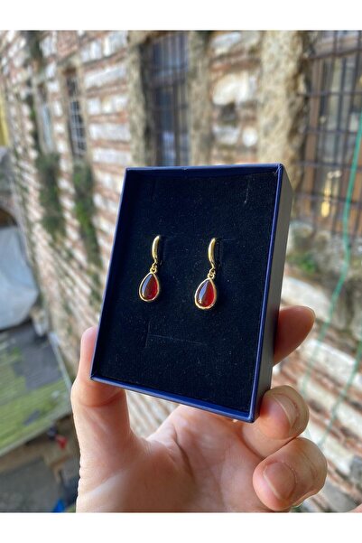 By Atölye Doğal Akik Taşlı 925 Ayar Damla Model Gümüş Küpe
