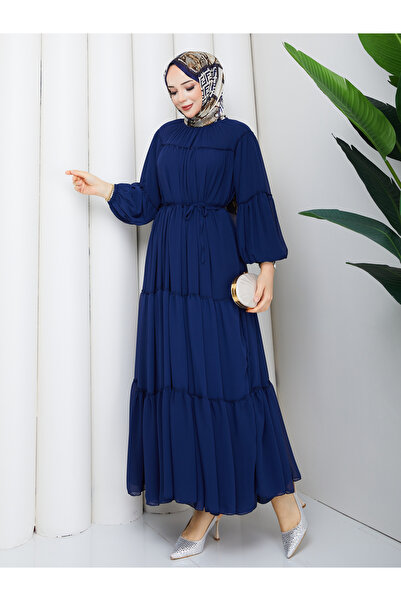 Wual giyim Women's Chiffon Fabric Gathered Layered Hijab Dress