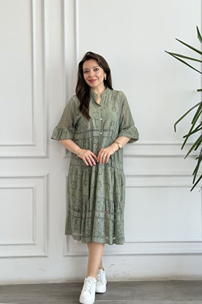 yb yağmur butik Lace Short Sleeve Cotton Dress