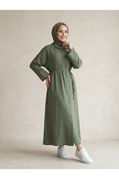 Foremia Front Roba Detail Cuff Dress-Khaki