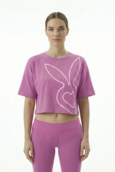 Cardio Bunny تي شيرت نسائي واسع بطباعة جرافيك وأكتاف منخفضة
