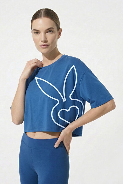 Cardio Bunny تي شيرت نسائي واسع بطباعة جرافيك وأكتاف منخفضة