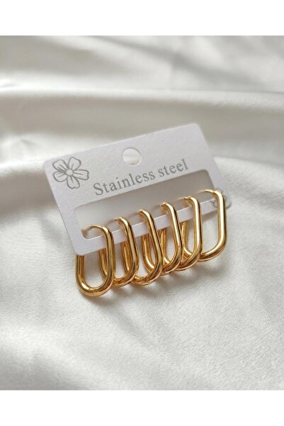 ankadizayn Steel Oval Gold 3-Piece Earrings