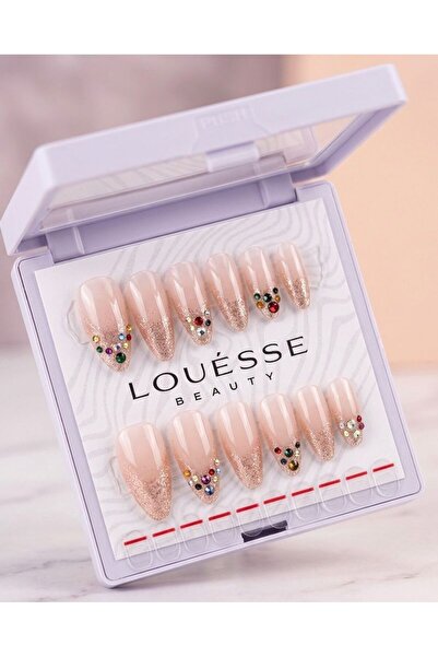 Louesse Beauty Louésse Golden Confetti Glow Takma Tırnak 12’li – Nude Simli R...