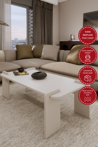 Odaco Fuji Modern Premium Oval Ayaklı %100 MDFLAM Salon Orta Sehpa 120x60x40 cm
