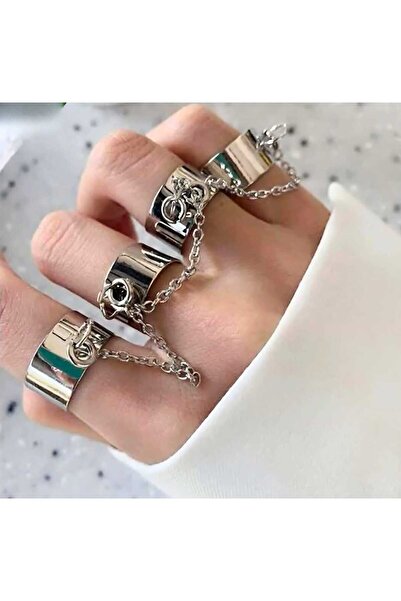 Corvus kolye&bileklik Four Finger Chain Silver Adjustable Ring