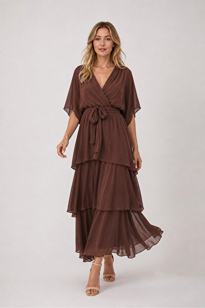 EREN STYLE Ιταλικό μακρύ μεταξωτό φόρεμα με διπλό στήθος