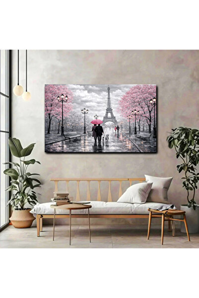 artprinta Paris Eyfel Kulesi & Aşk Temalı Panoramik Kanvas Tablo