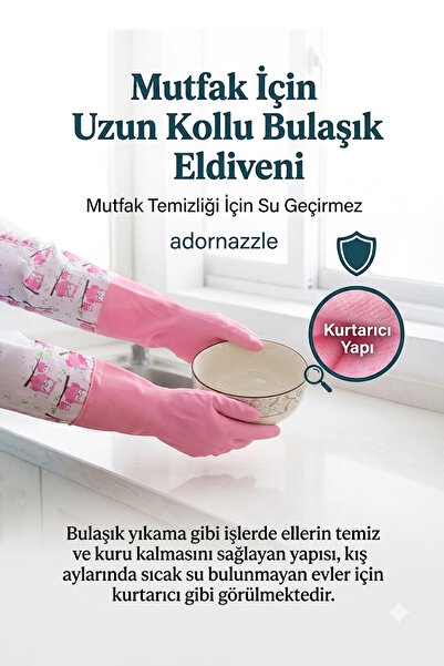 adornazzle Mutfak İçin Uzun Kollu Bulaşık Eldiveni, Uzun Bulaşık Eldiveni, Mu...