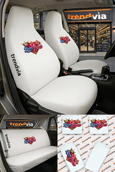 trivexa Prince & Princess Logo Car Seat Cover Front and Rear Set – Combed Cot...