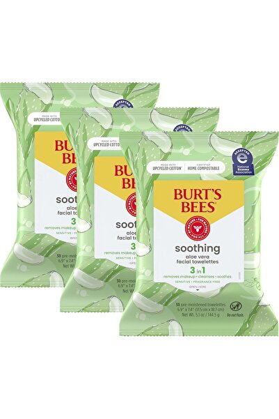 Burt's Bees مناديل تنظيف الوجه للبشرة الحساسة بخلاصة القطن، 3 عبوات، كل عبوة ...