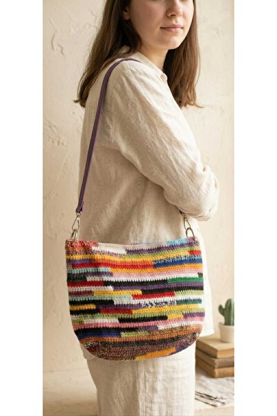 Crochetsweett Bohem El Örgüsü Renkli Omuz Çantası - El Yapımı Vintage Stil Çi...