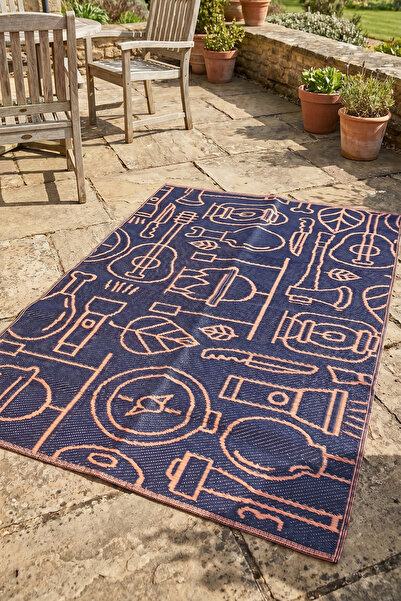 Halispecial Serengeti Lacivert Çift Taraf Hasır Kilim;Taşınabilir Kamp Plaj P...