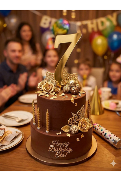 Deniz Party Store 7 Yaş Gold Renk Pleksi Pasta Üstü Rakam