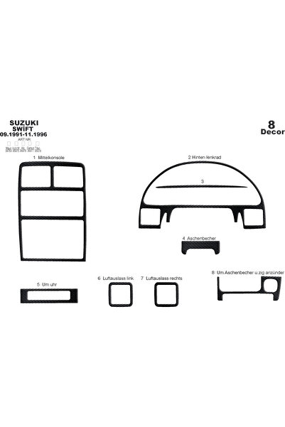 Marscockpitdesign غطاء كونسول توربيدو لسيارة سوزوكي سويفت 1991-1996 8 قطع