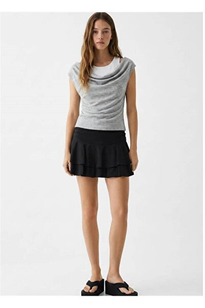 MU&ME BOUTİQUE Bluz Asymmetric Double Layer Grimelanj