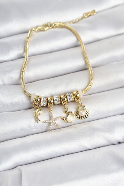 Twin Store Brass Gold Color Summer Concept Charm Women's Bracelet