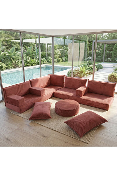 FEYZA DECOR HOME Premium Fitilli Kadife Modüler Dinlenme Minderi L Set 13 Par...